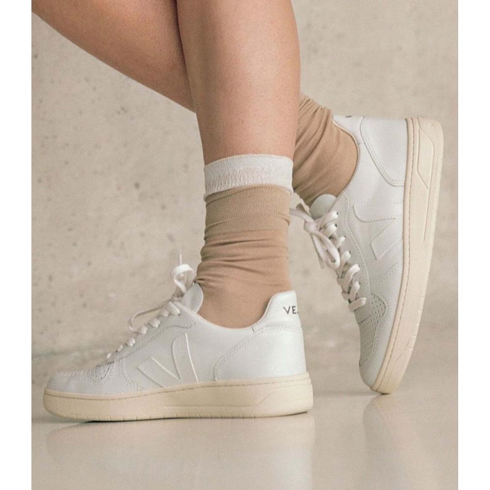 Women's Veja V-10 LEATHER Sneakers White | ZA 665BEX